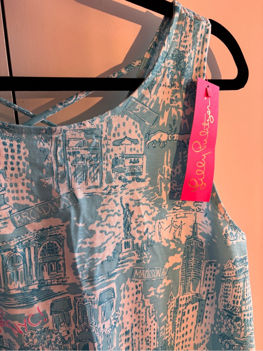 Lilly Pulitzer NWT Aqua & White Cityscape Print Sundress